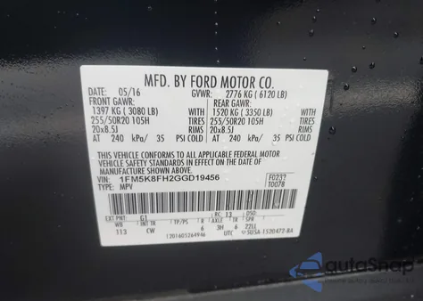 2016 Ford Explorer Limited z USA, uszkodzony, nr VIN 1FM5K8FH2GGD19456